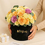 Mix Roses in Black Box Arrangement