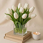 Peaceful White Tulips Square Glass Vase
