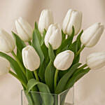 Peaceful White Tulips Square Glass Vase