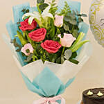 Mesmerizing Roses With Anniversary Balloon & Cake