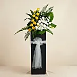 Everlasting Condolence Mixed Flowers Black Stand