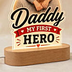 Personalised Hero Dad Photo LED Wooden Lamp