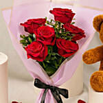 Valentines 6 Roses and Teddy Combo