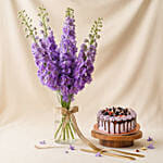 Delicious Chocolate Berry Cream Cake and Delphinium Vase