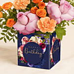 Birthday Flowers and Gold Balloons in Luxury Vase