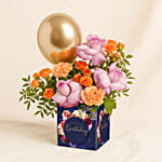 Birthday Flowers and Gold Balloons in Luxury Vase