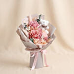 Sweet Peach Preserved Rose Bouquet with Teddy Bear