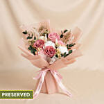 Vintage Mauve Preserved Rose & Cotton Bouquet