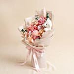 Sweet Peach Preserved Rose Bouquet with Teddy Bear