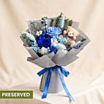 Mystic Blue Preserved Roses Bouquet with Teddy Bear