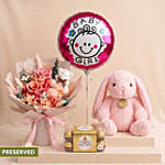Preserved Flowers Baby Girl Congratulations Gift Set
