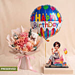 Preserved Flowers & Caricature Birthday Gift Set