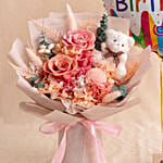 Preserved Flowers & Caricature Birthday Gift Set