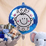 Preserved Roses Bouquet with Teddy Bear for Baby Boy