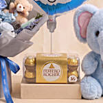 Preserved Roses Bouquet with Teddy Bear for Baby Boy