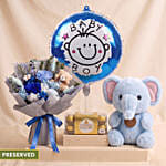Preserved Roses Bouquet with Teddy Bear for Baby Boy