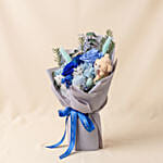 Mystic Blue Preserved Roses Bouquet with Teddy Bear