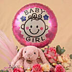 Pink Bunny, Roses & Chocolate Box Arrangement for Baby Girl