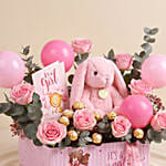 It’s A Girl Roses & Bunny Plush Gift Box