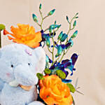 Baby Boy Elephant Plush & Roses Hatbox