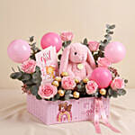 It’s A Girl Roses & Bunny Plush Gift Box