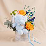 Baby Boy Elephant Plush & Roses Hatbox