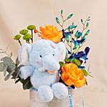 Baby Boy Elephant Plush & Roses Hatbox