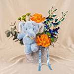Baby Boy Elephant Plush & Roses Hatbox
