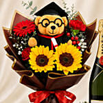 Graduation Champagne & Glasses and Flowers