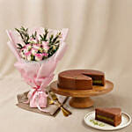 Titanic Rose & Chamomile Bouquet with Dubai Chocolate Cake