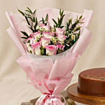 Titanic Rose & Chamomile Bouquet with Dubai Chocolate Cake