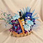 Flowers, Wine & Chocolate Basket for Dad
