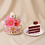 Gerbera Teacup with Red Velvet Cake Slice