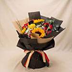 Radiant Graduation Sunflower & Red Rose Bouquet