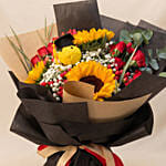 Radiant Graduation Sunflower & Red Rose Bouquet