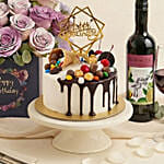 Birthday Gift Set - Roses Cake & Wine Combo