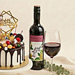 Birthday Gift Set - Roses Cake & Wine Combo