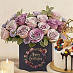 Birthday Gift Set - Roses Cake & Wine Combo