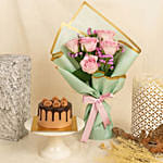 Sweet Pink Roses with Mono Chocolate Cake Combo