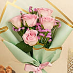 Sweet Pink Roses with Mono Chocolate Cake Combo