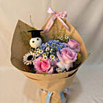 Pastel Hydrangea & Pink Rose Graduation Bouquet