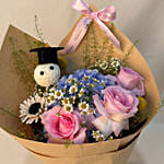 Pastel Hydrangea & Pink Rose Graduation Bouquet