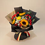 Radiant Graduation Sunflower & Red Rose Bouquet