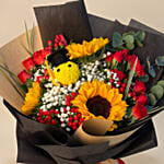 Radiant Graduation Sunflower & Red Rose Bouquet