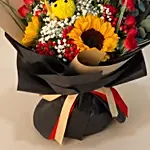 Radiant Graduation Sunflower & Red Rose Bouquet
