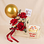 Personalised Gift Box Red Roses Love with Cake