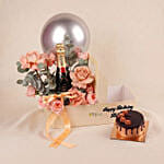 Personalised Gift Box With Wine, Roses & Cake
