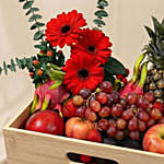 Mixed Red Flowers & Assorted Fruits Oval Basket