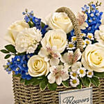 Blue and White Blooms Basket
