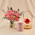 Romantic Rose Lamp, Carnation & Love Mug Gift Set